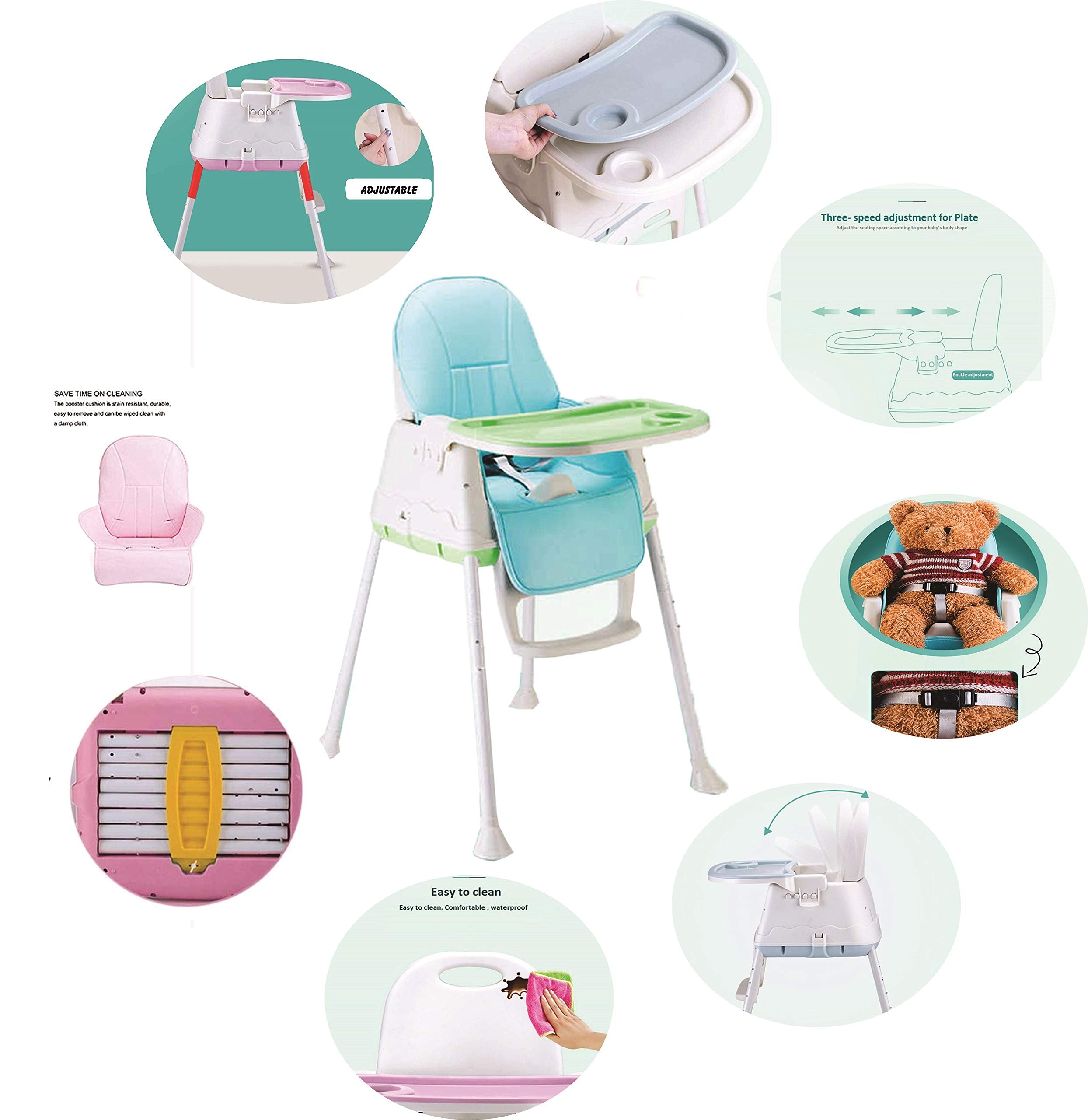 SYGA High Chair for Baby Kids,Safety Toddler Feeding Booster Seat Dining Table Chair with Cushion(Blue)