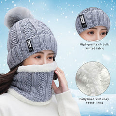 SYGA Winter Beanie Hat for Women with Pom Pom and Fleece Lining, Outdoor Sports Hats, Above 15 Year Gray