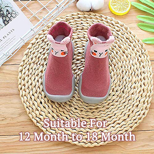 MOMISY Baby Socks Animal Themed, Funny Cartoon Printed Cotton Socks with Shoes - Soft, Non-Slip, and Comfortable Size 12-18M(PinkCat-22-23)