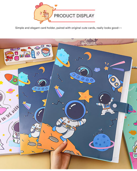 SYGA Cartoon Astronaut 6-Gate File Folder for A4 Student Exam Paper Organizing and Storage(Blue)