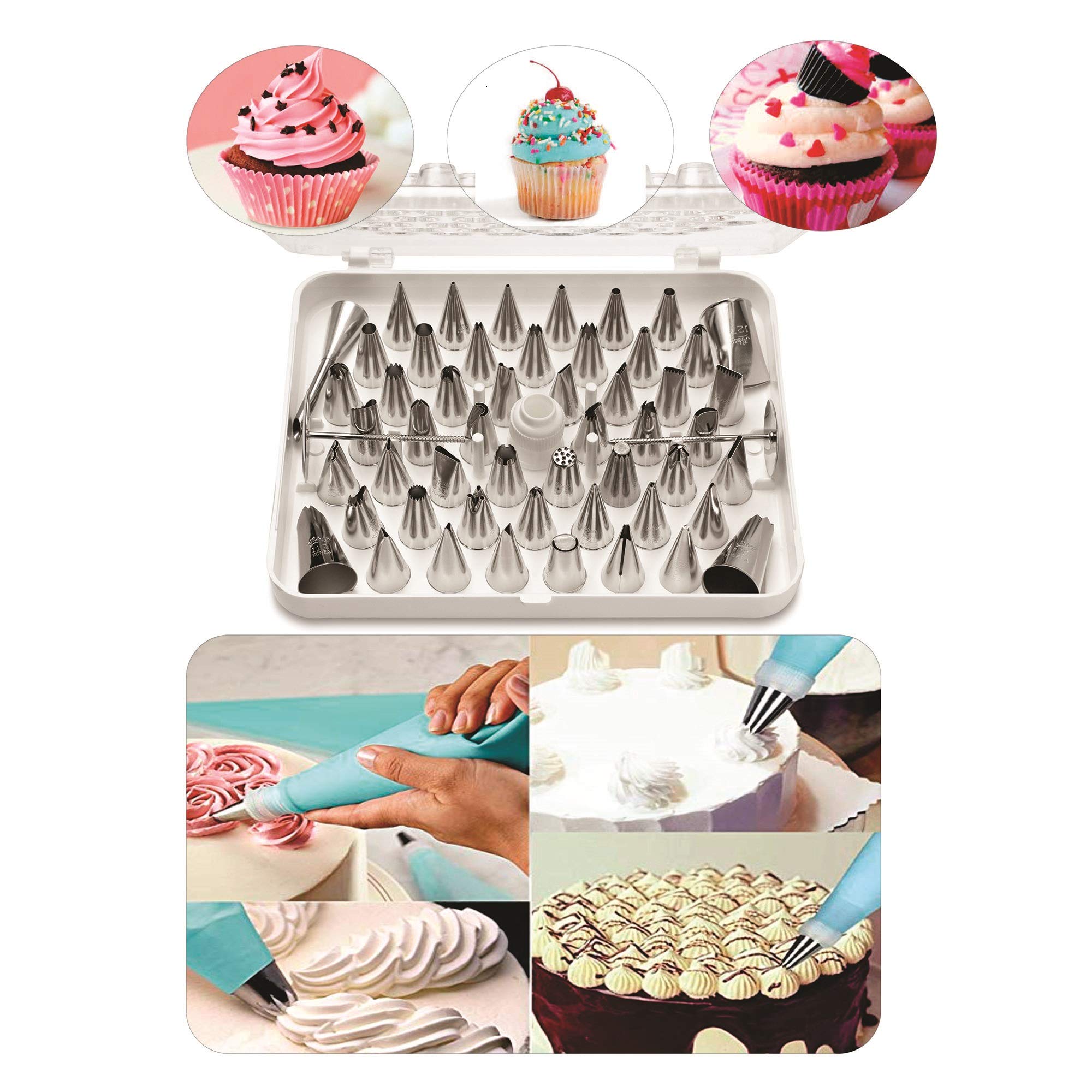 SYGA Cake Decoration Tips Set - 54 Pcs Professional Stainless Steel Piping/Dispenser Nozzle Kit,for Cakes Cupcakes Cookies Pastry
