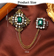 SYGA Men's & Women Suit Shirt Stud Lapel Pin Chain Tassel Brooch Pin with Crystal Chain(Green Diamond)