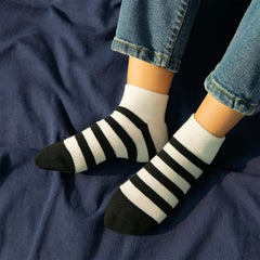MOMISY Men's Premium Cotton Cushion Ankle length Socks, (Multicolor) Pack of 5 (Free Size) (BlackWhite)