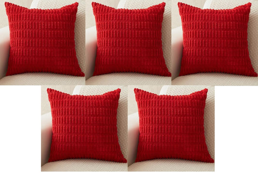 MOMISY Corduroy Cushion Throw Pillow Covers Pink 45 x 45cm, 18x18 inch (Red, 2)