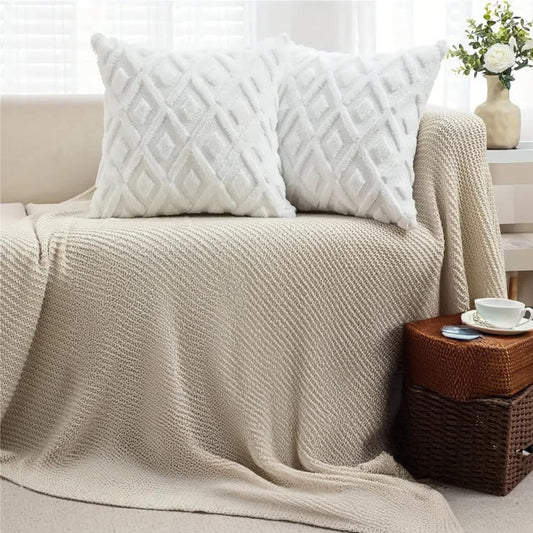 MOMISY Corduroy Cushion Throw Pillow Covers, Diamond, 45 x 45 cm, 18 x 18 inch (2, White2)