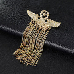 SYGA Men's & Women Suit Shirt Stud Lapel Pin Chain Tassel Brooch Pin with Crystal Chain(Coat of arms tassel gold)
