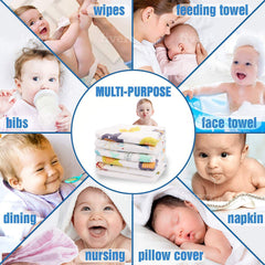 MOMISY 6 Layers Dry Muslin Wash Cloth Organic Cotton Face Towel Handkerchief for Baby New Born/Infants/Toddlers -Printed, Pack of 10, Multicolor