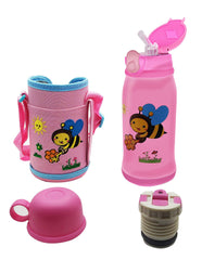 SYGA Cartoon Animal Pattern Stainless Steel School Drink Water Bottle for Kids with Straw_Bee
