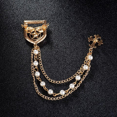 SYGA Men's & women Suit Shirt Stud Lapel Pin Chain Tassel Brooch Pin with Crystal Chain(Golden white)