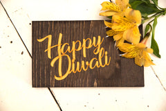 SYGA Set of 10 Pieces Happy Diwali with Diya Pattern Decorative Acrylic Craft Item (Golden)