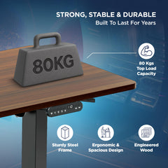 The Sleep Company - Electric Height Adjustable Desk | Ergonomic Work from Home Table | 4 Memory Presets | 2 Years Warranty | 1600 x 700 Thick Top | Free Installation | Wooden & Black