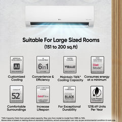 LG 2 Ton 3 Star DUAL Inverter Split AC (Copper, AI Convertible 6-in-1, Diet Mode+, Faster Cooling & Energy Saving, 4 Way Swing, HD Filter with Anti-Virus Protection, US-Q24ENXE, White)