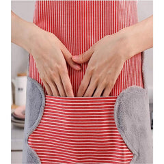 MOMISY Kitchen Cooking Apron with Pocket and 2 Stitched Towels Waterproof Adjustable Durable Stripe Kitchen Women Men Apron with Pockets Bib (Striped Red)