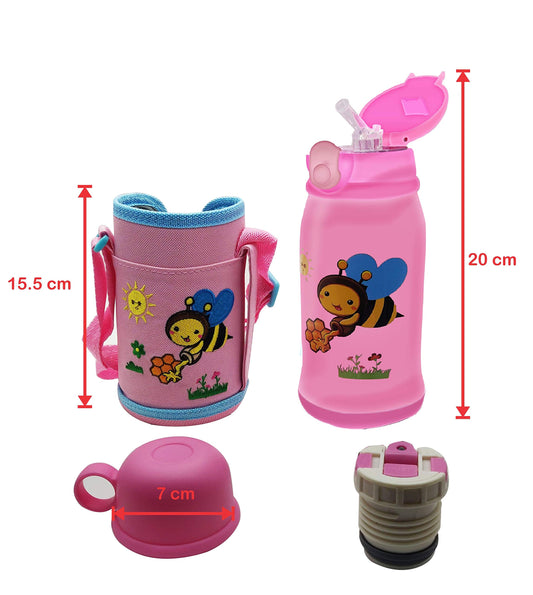 SYGA Cartoon Animal Pattern Stainless Steel School Drink Water Bottle for Kids with Straw_Bee