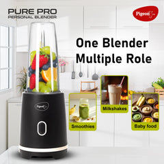 Pigeon By Stovekraft Pure Pro | Grinder Juicer Blender Smoothie Maker All-in-1 Machine | 300 Watt | â€Ž230 Volts | 2 Jars- Multiuse Jar 500ml, 1 Sipper, 1 Cap | 2 Blades| 1Year Warranty
