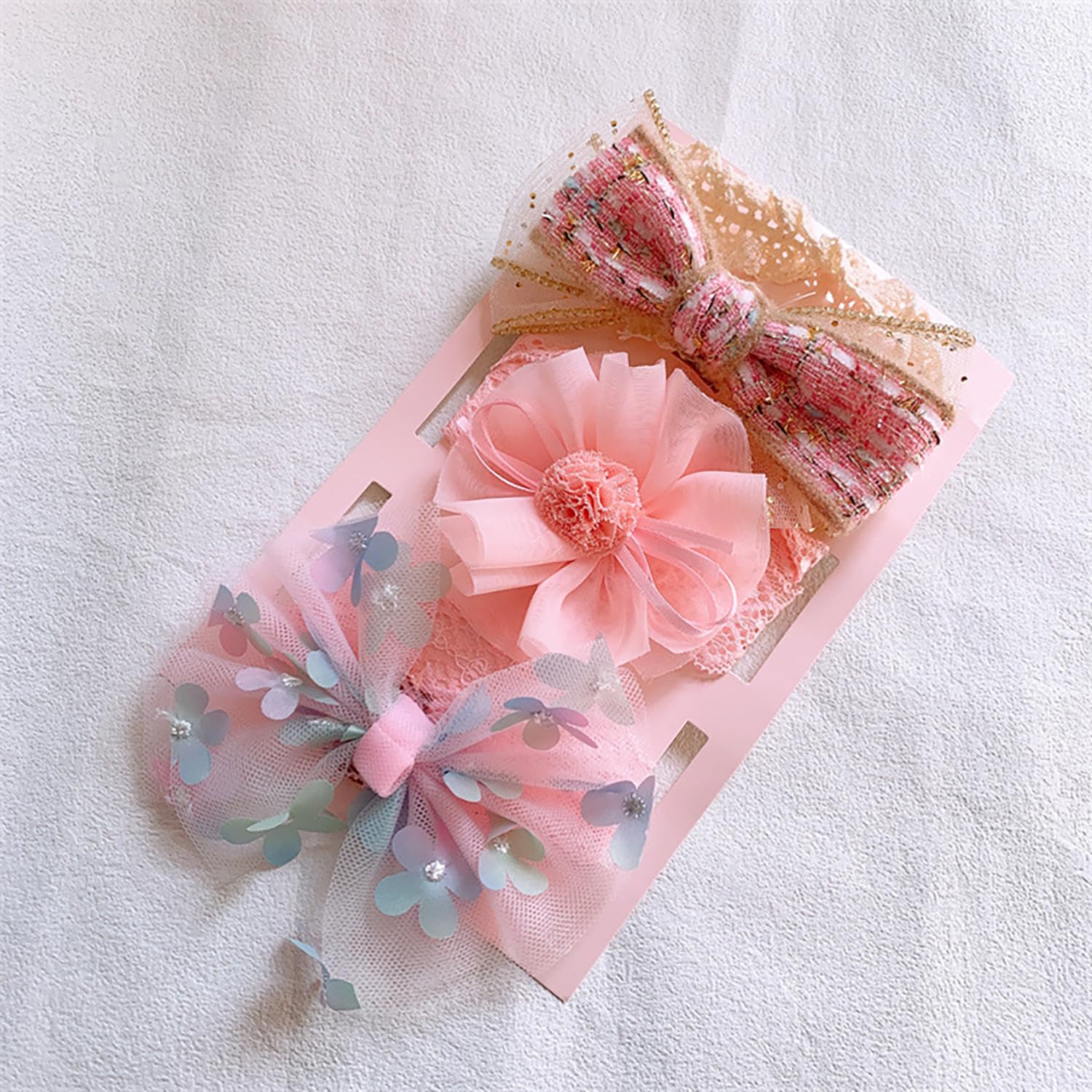 SYGA 3 Pcs Baby Girl Headband Soft Flower Bow Strechable Hairband Suitable For Newborns, Infants, Toddlers and Kids 0-3 Years(Gradient Flower Bow)