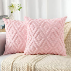 MOMISY Corduroy Cushion Throw Pillow Covers, Diamond, 45 x 45 cm, 18 x 18 inch (2, Pink2)