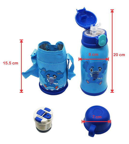 SYGA Cartoon Animal Pattern Stainless Steel School Drink Water Bottle for Kids with Straw_Elephant
