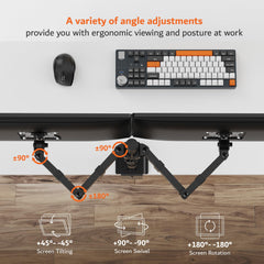 Artikel Double Monitor Desk Mount | Adjustable Heavy Duty Monitor Arms | VESA Mount with C Clamp & Grommet Mounting Base | Computer Monitor Stand for Screen up to 27 inch | Table Mounted | Black