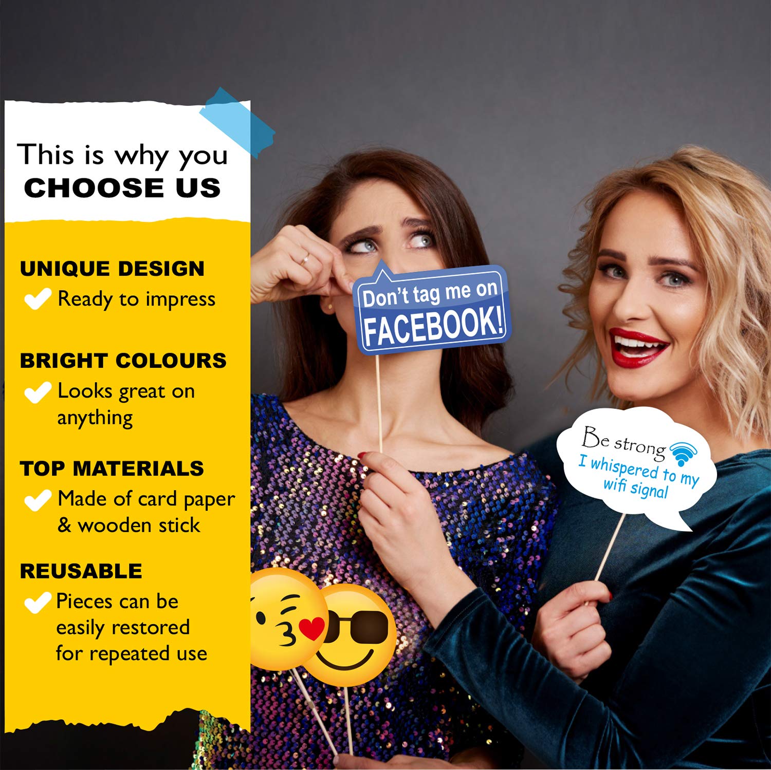SYGA Set of 21 Social Media Party Photo Booth Props