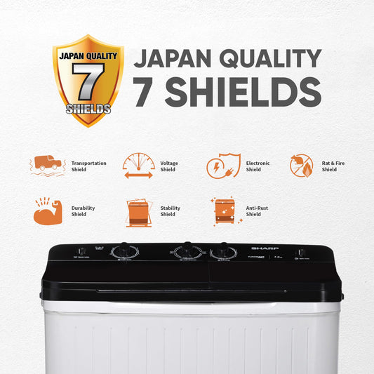 SHARP 7 kg, 5 star with E-Spin Pulsator,Semi-Automatic Top Loading Washing Machine, 1300 RPM (ES-SD70NB-FB, Black, Pure Wave)