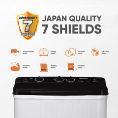 SHARP 7 kg, 5 star with E-Spin Pulsator,Semi-Automatic Top Loading Washing Machine, 1300 RPM (ES-SD70NB-FB, Black, Pure Wave)