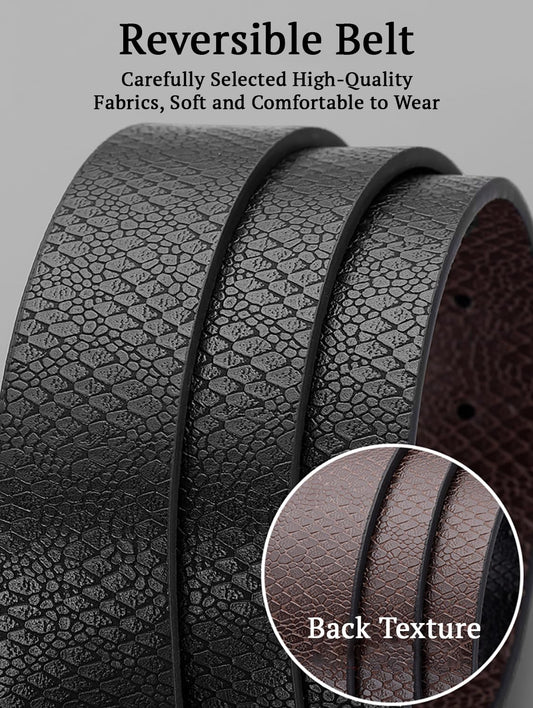 SYGA Men's PU Leather Belt, Casual Lizard Pattern, 122 cm Length, 3.3 cm Width, (Black+Coffee)
