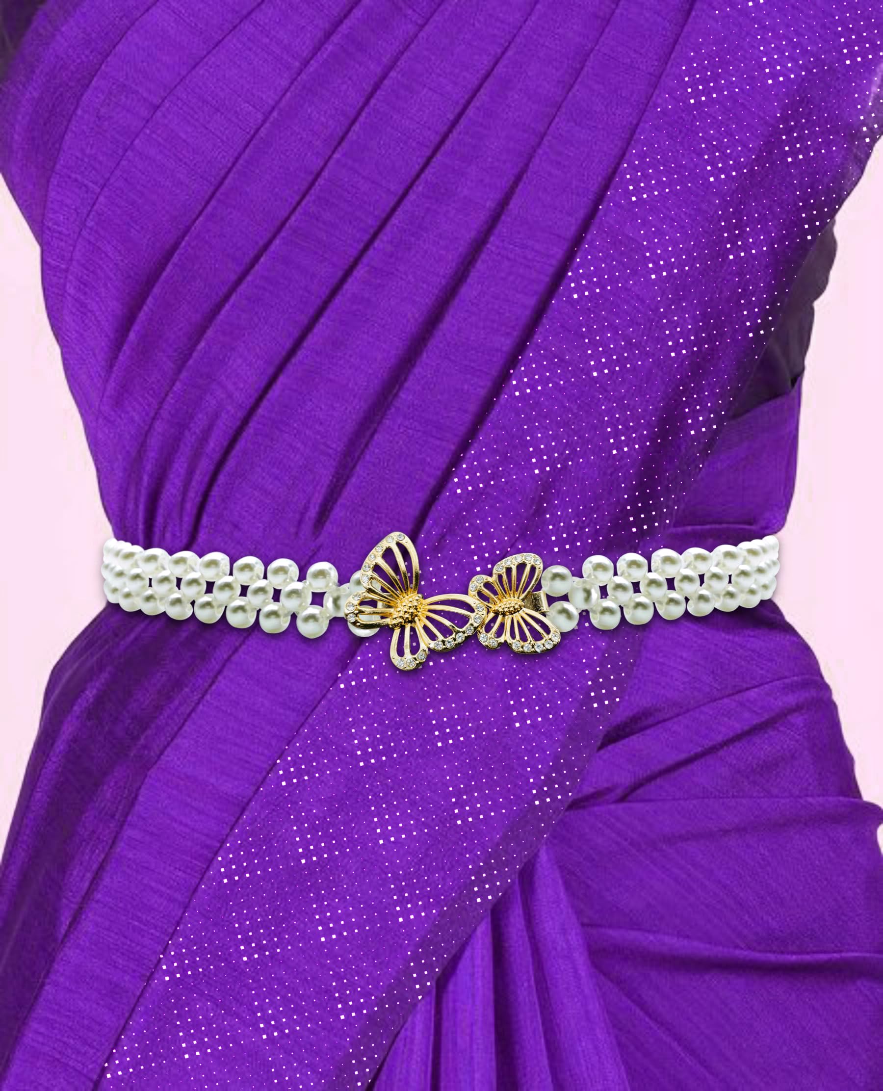 SYGA Pearl Adjustable Waist Belt with Hollowed Tassel Detail, Suitable Size for Waist 24-34 INCH