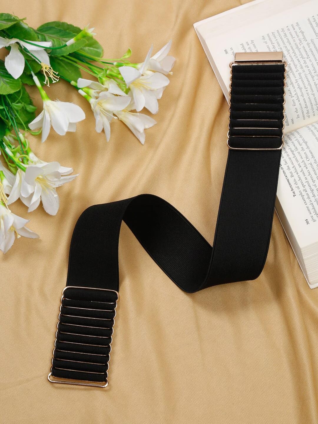 SYGA Women Cinch Belt,Elastic Stretchy Waist Belt with Abstract Metal Buckle Decorative Belt Dress Accessories(Black)