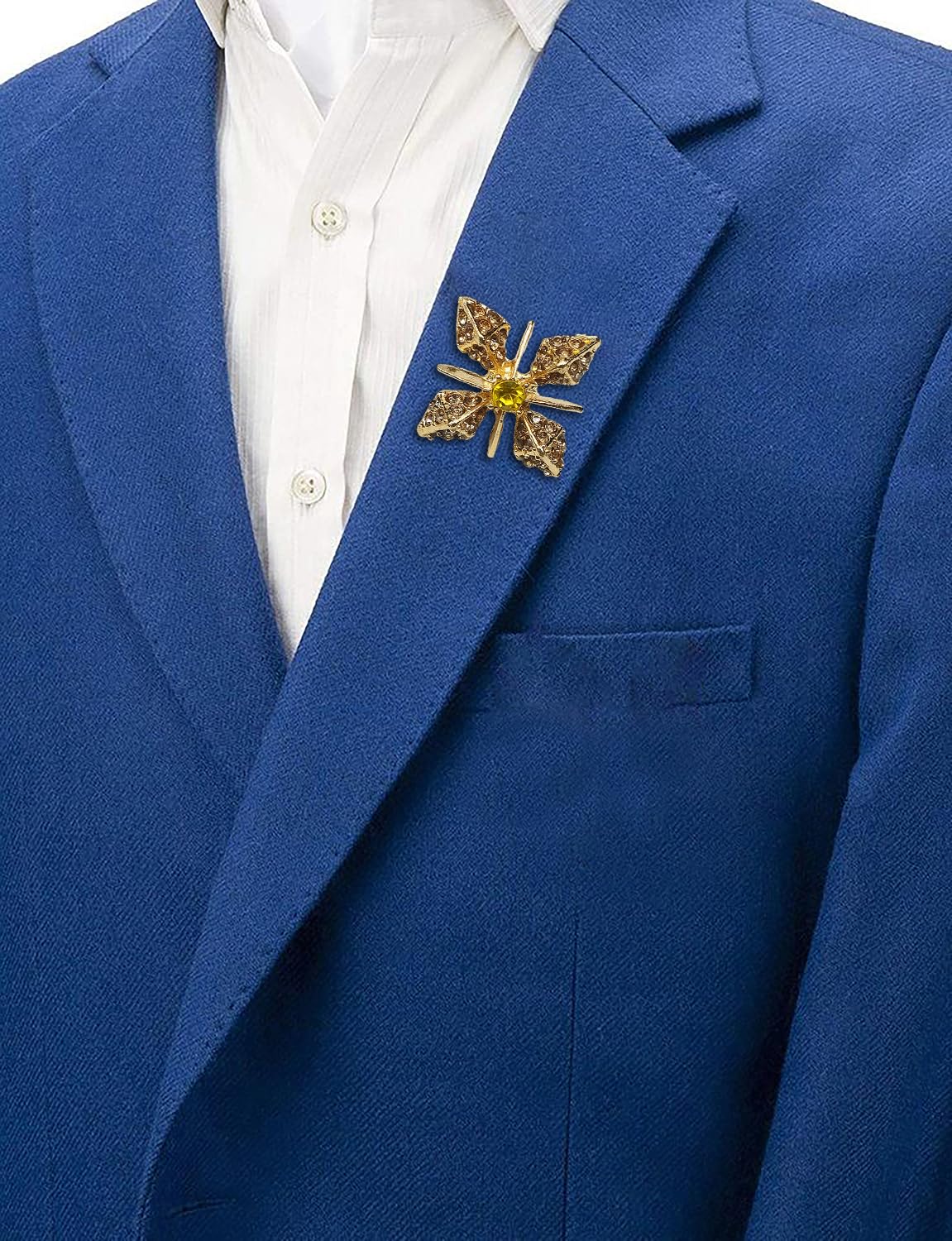 SYGA Men's Collar Pin, Cross Design, Gold Tone with Crystals, Gold