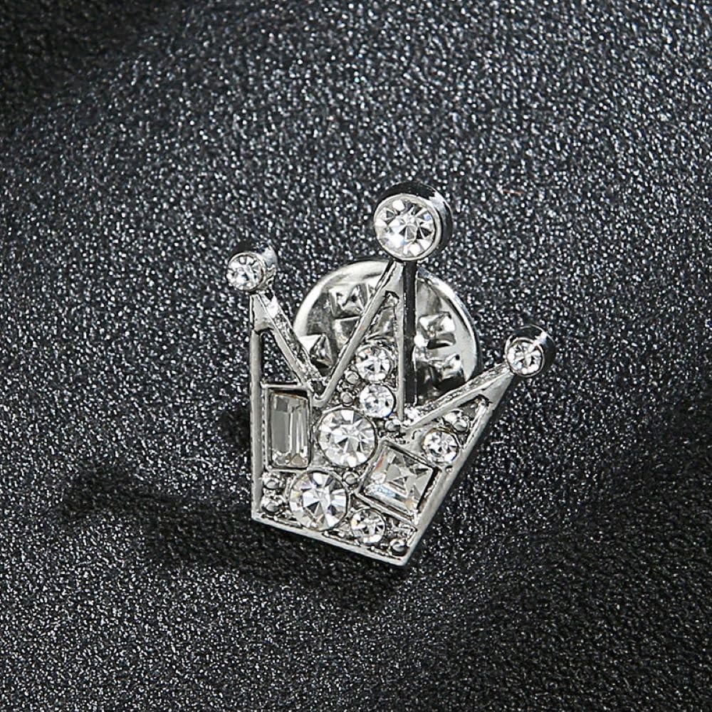 SYGA Men's Suit Chest Brooch Fashionable Gemstone Decoration Diamond Clothing Accessories(Silver Crown)