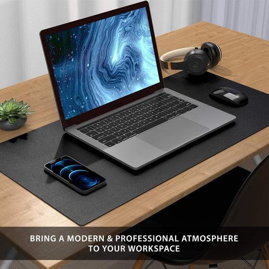 SYGA Desk Pad Protector Waterproof PU Desk Mat Blotters on Desktop Laptop Computer Gaming Keyboard Mouse Pad Non-Slip Desk Writing Mat Cover for Office & Home 90CM * 45CM Black & Black