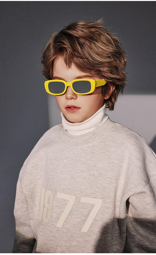 SYGA Children's Square Frame Matte Cartoon Baby Sunglasses Uv400 Anti-Ultraviolet Kids Glasses - 4 to15 years old (Yellow)