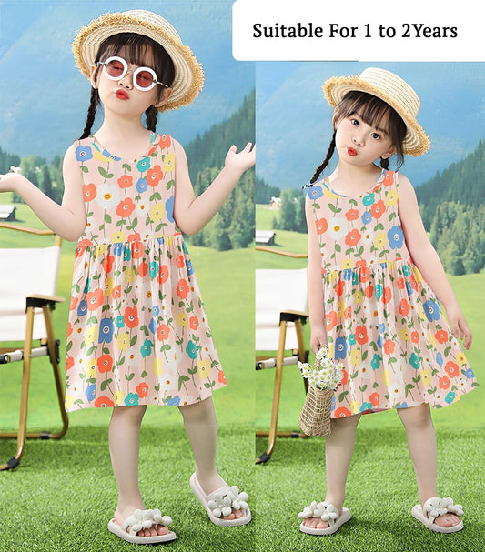SYGA Baby Girls Cotton Silk Summer Dress Perfect Outfit for Your Little Princess 110 Yard, Suitable for Age 2-3 Years Old(Pink Flower)