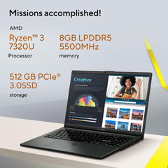 ASUS Vivobook Go 15, 7000 Series, AMD Ryzen 3 7320U, 8 GB RAM, 512GB SSD, FHD, Anti-Glare, 15.6", 39.6 cm, Windows 11 Home, M365 Basic(1yr)* Office24, Mixed Black, 1.63 kg, E1504FA-BQ2322WS, Laptop