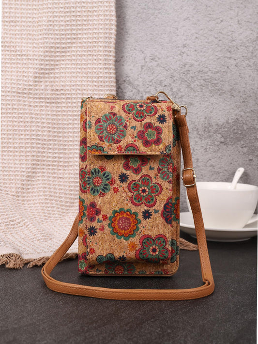 MOMISY Mobile Bag, Cellphone Sling Bag, Card Holder Wallet, Crossbody Bag, PU Leather, for Girls (Flower)