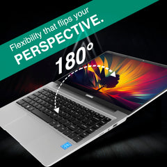 ULTIMUS APEX Laptop Intel Celeron Dual Core 8 GB LPDDR4 512 GB SSD Expandable~1TB 14.1 FHD IPS Laptop Anti-Glare Ultra Thin Bezel 180° Hinge 3.0x3 USB HDMI SD Card Slot Win 11 Home 1.25KG Silver
