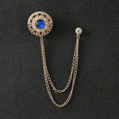 SYGA Men's & Women Suit Shirt Stud Lapel Pin Chain Tassel Brooch Pin with Crystal Chain(vintage blue)