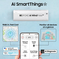 Samsung 1.5 Ton 3 Star Windfree AI Inverter Smart Split AC (WiFi, Energy Saving, Voice Control, Powerful Cooling, Copper, Digital Inverter, 4 Way swing, Convertible, BESPOKE AI AR60F19D1XWNNA)