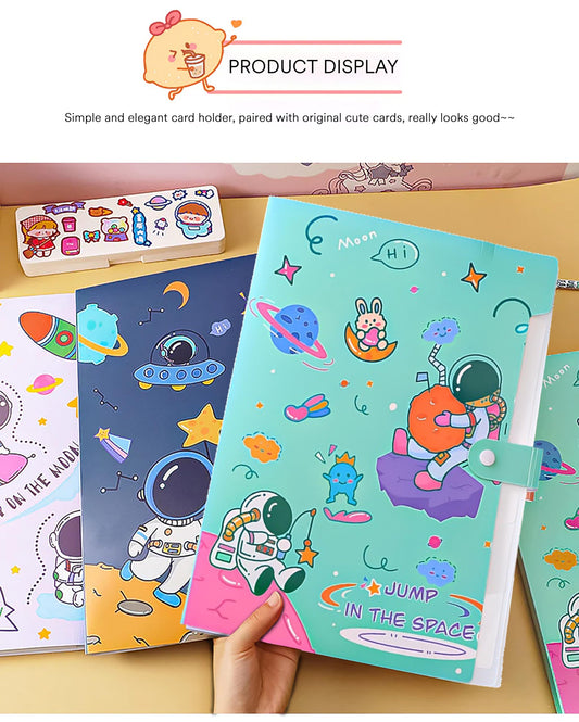 SYGA Cartoon Astronaut 6-Gate File Folder for A4 Student Exam Paper Organizing and Storage(Cyan)