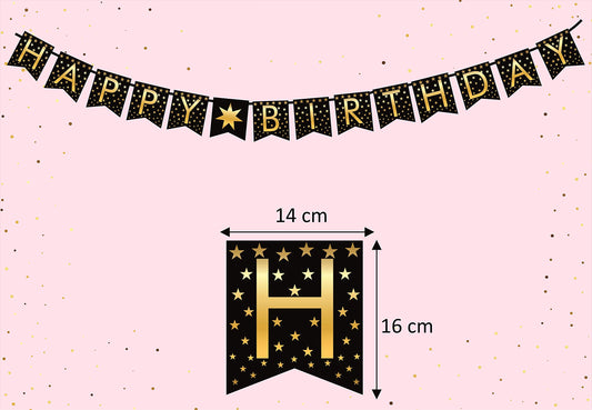 SYGA Black Happy Birthday Banner with Star Designs Decorative Birthday Party Banner