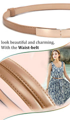 SYGA Women Leather Belt Thin Skinny Metal Gold Elastic Buckle Waistband 22-36 Waist Belt Dress Accessories(Camel)