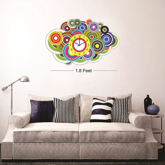 Syga Vinyl Abstract Colorful Circle Wall Clock Sticker- Multicolour