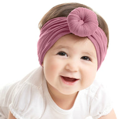 SYGA Pack Of 2 Baby Headbands Soft Cotton Strechable Turban Hairbands For Newborn Infant Toddlers Kids 0-3 Years (Pink-Grey)
