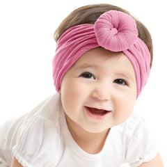 SYGA Pack Of 2 Baby Headbands Soft Cotton Strechable Turban Hairbands For Newborn Infant Toddlers Kids 0-3 Years (Pink-Grey)