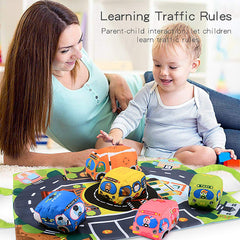 SYGA Soft Cars Toys,Town Play Mat,9 PCs Toddler Cars Activities Cloth Vehicles Toy Car Set.