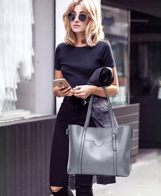 SYGA Women's Shoulder Leather Crossbody Tote Bag with Multiple Internal Pockets in Pretty Color (LIGHT BLUE)