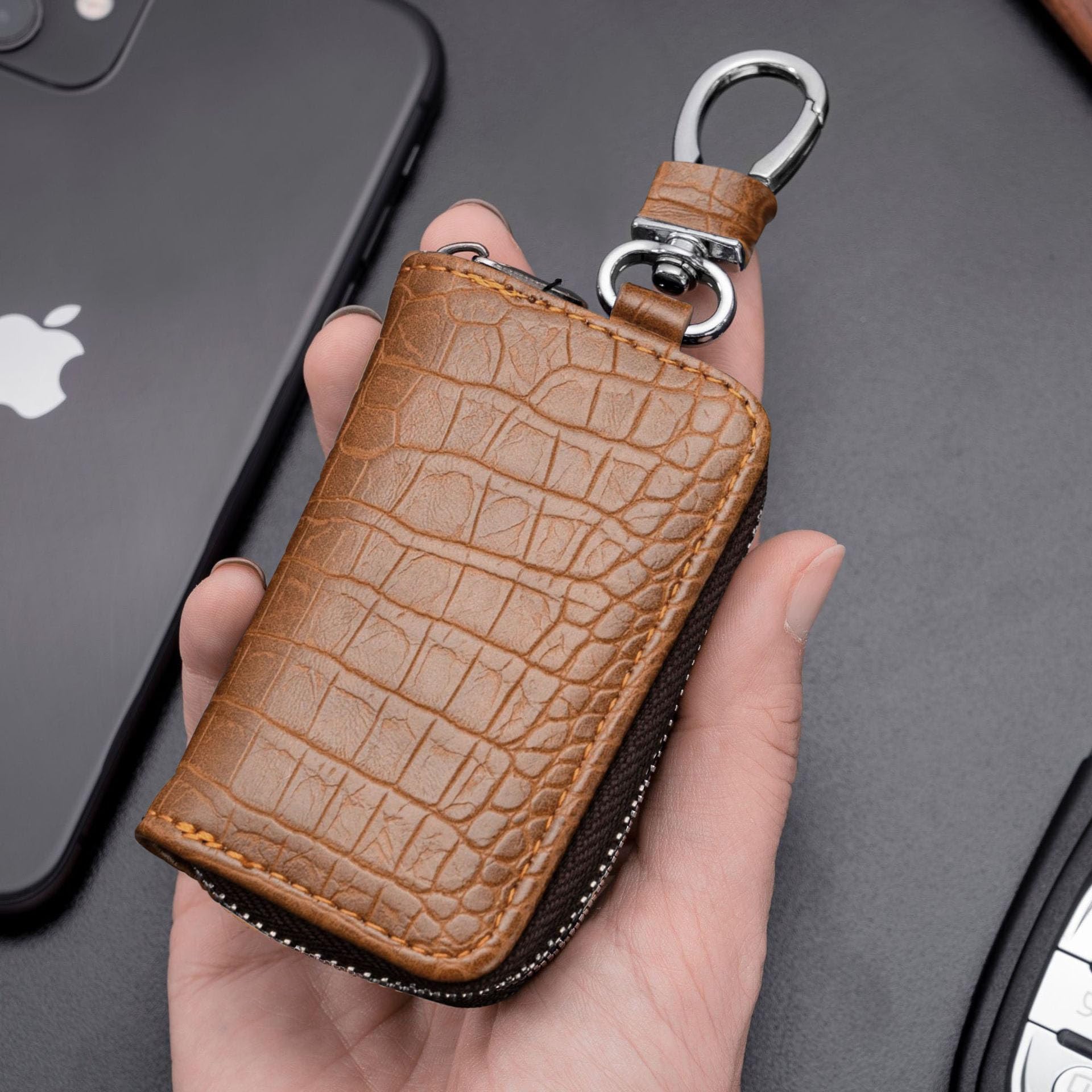 SYGA Car Key Bag Creative Style Car Zipper Fashion Protective Case for Men and Women(Key-Khaki)