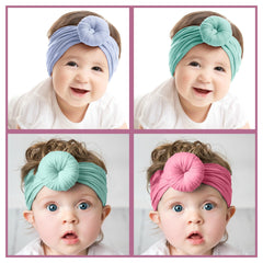 SYGA Pack Of 2 Baby Headbands Soft Cotton Strechable Turban Hairbands For Newborn Infant Toddlers Kids 0-3 Years (Pink-Grey)