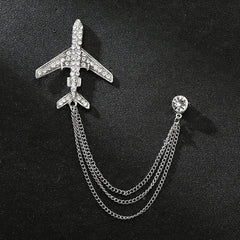 SYGA Men's & Women Suit Shirt Stud Lapel Pin Chain Tassel Brooch Pin with Crystal Chain(silver airplane)